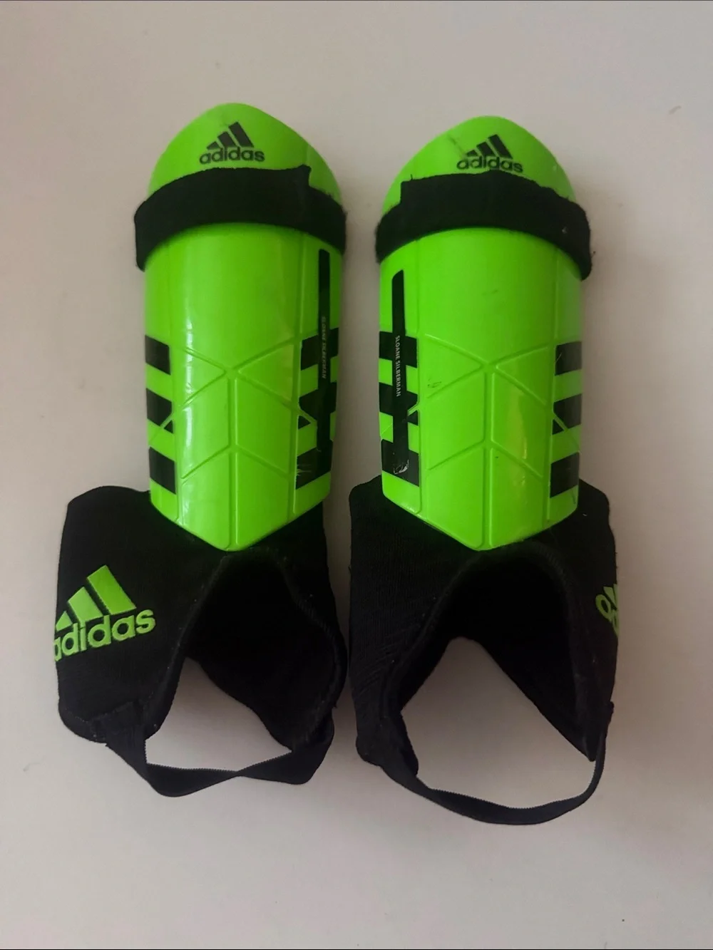 adidas Bright Lime Green and Black Soccer Shin Guards with Ankle Sleeves